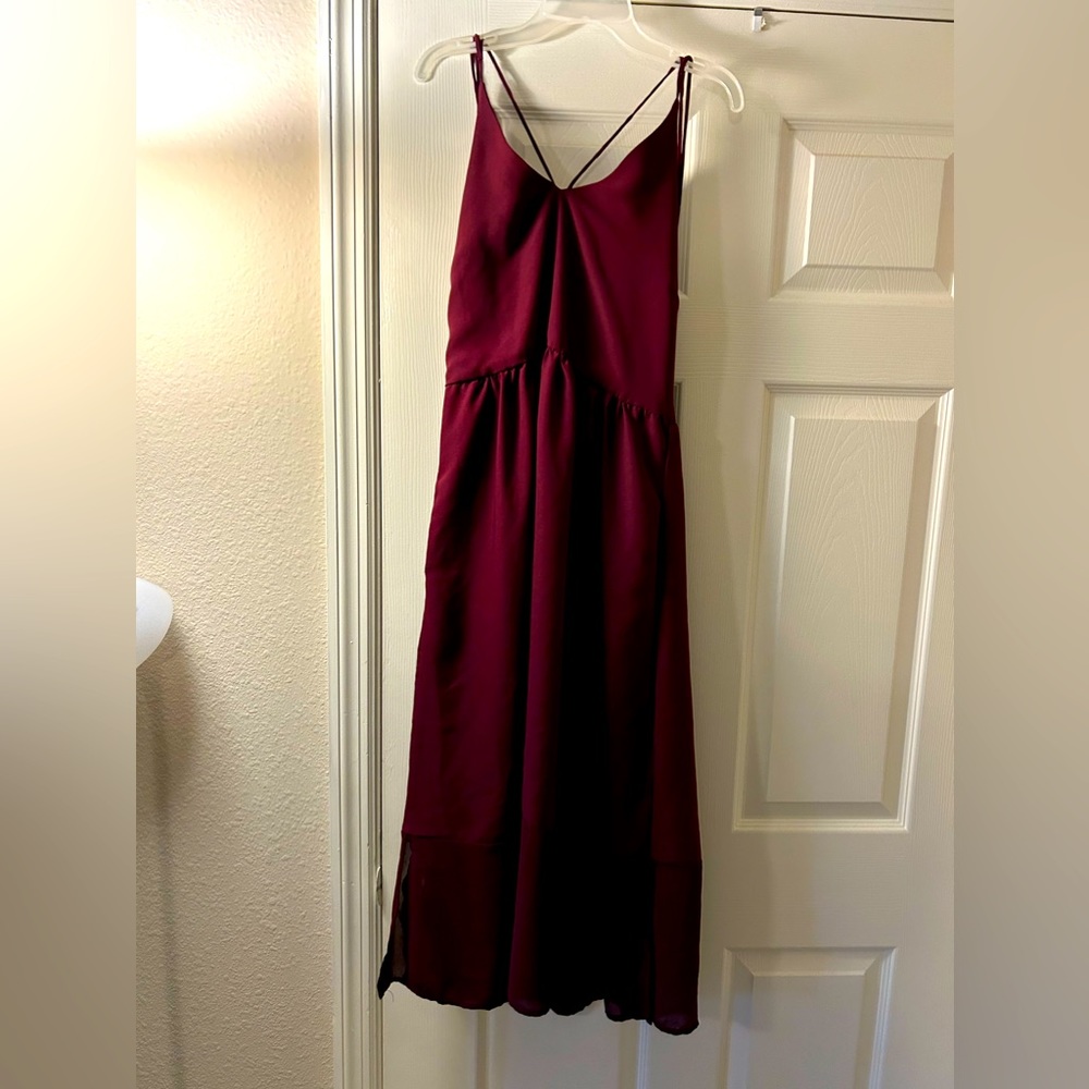 Dark red strappy back dress